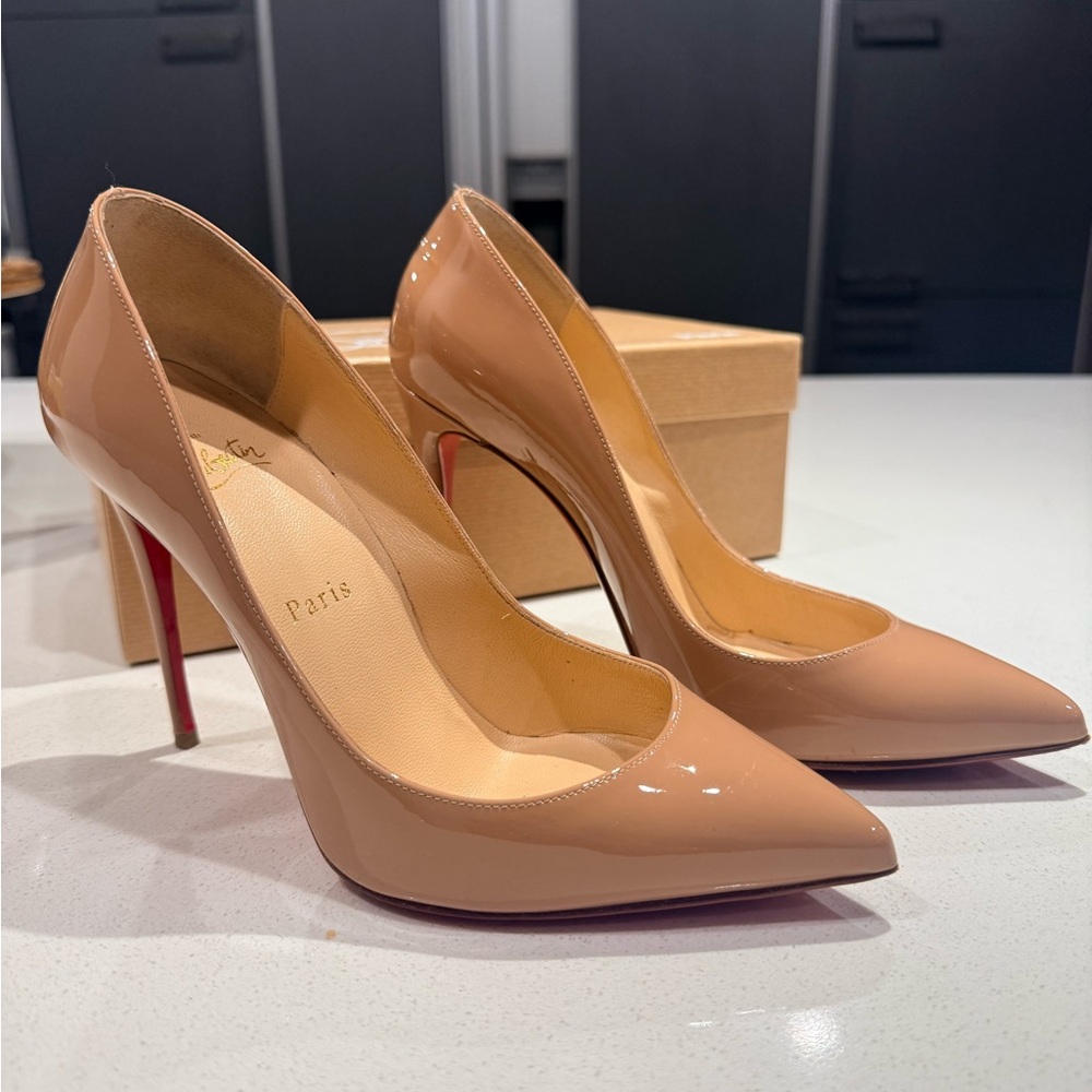 Christian Louboutin Nude Patent Leather Pumps with Red Soles